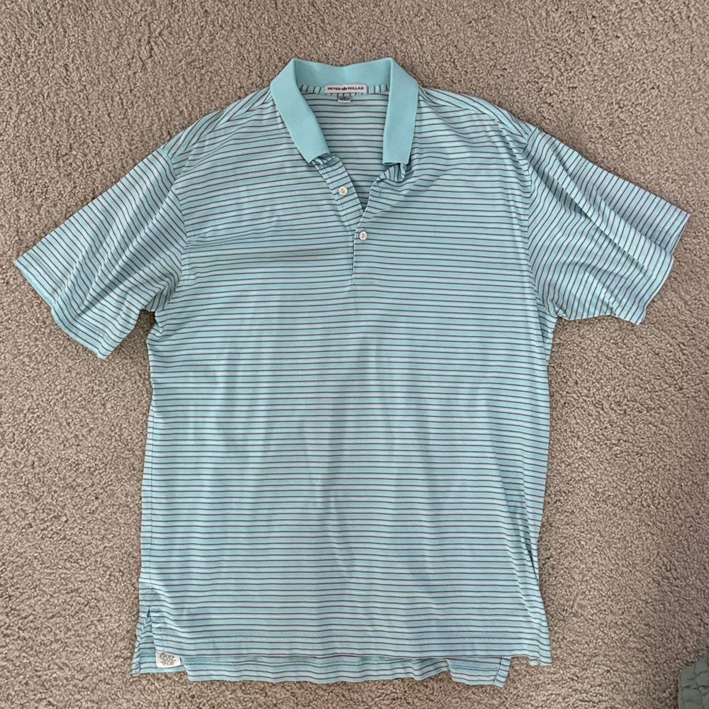 Peter Millar Aqua and Red Striped Polo